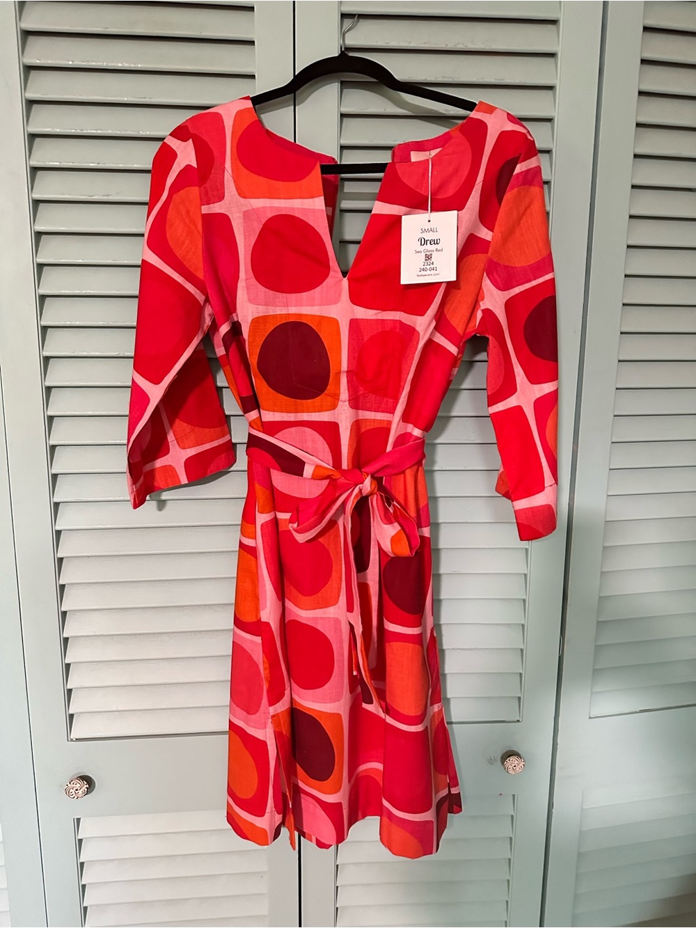 Lesley Evers DREW Red and Pink Geometric Midi Dress